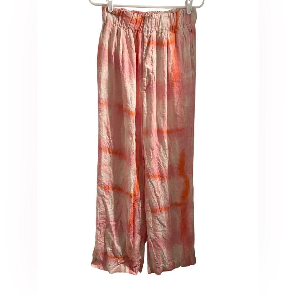 WhiteSand White Sand Tie Dye Wide Leg Linen Elastic Waist Pants